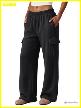 Womens Cargo Sweatpants Baggy High Waisted Cotton Polyester Jogger Lounge Pants